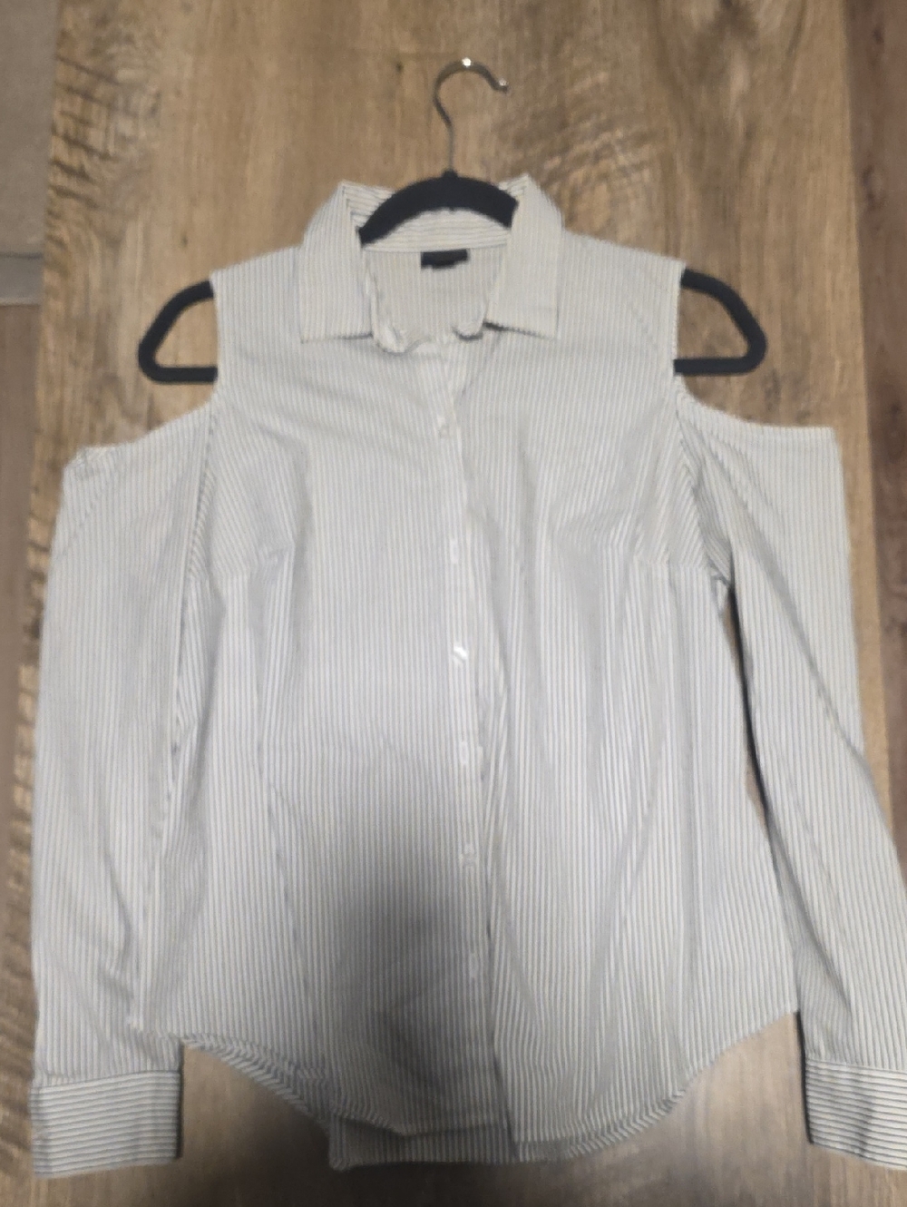 Worthington Cold-Shoulder Pinstripe Button-Down - White & Light Gray